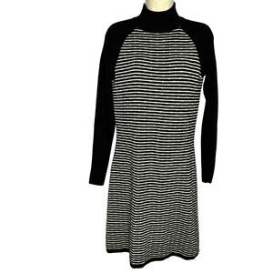 TITLE NINE Wool  Striped Polkadot Mock Neck Sweater Dress Outdoors Small
